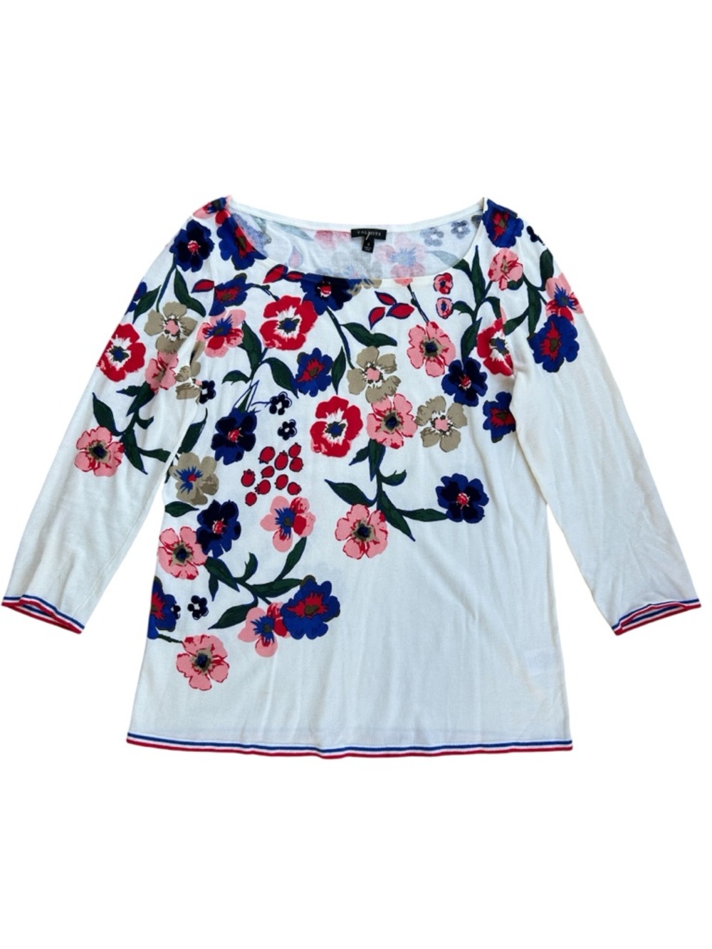 TALBOTS Cascading Botanicals 3/4 Sleeve Lightweight Sweater Floral Sz S nwot - Picture 2 of 3